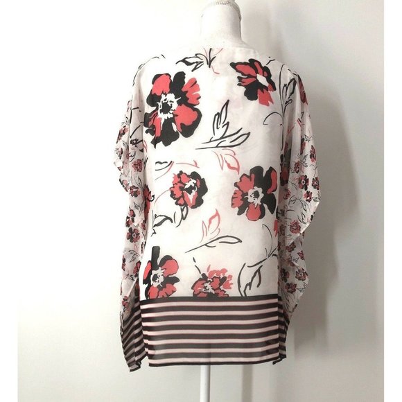 NWT Calvin Klein Chiffon Kaftan Blouse Size S White Floral Print Tunic Top - Picture 5 of 10